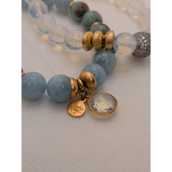 2 CATHERINE PAGE ROUND & FACETED STONE STRETCH BRACELETS WITH GOLD TONE STATIONS - Picture 3 of 5